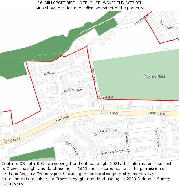 16, MILLCROFT RISE, LOFTHOUSE, WAKEFIELD, WF3 3TL: Location map and indicative extent of plot