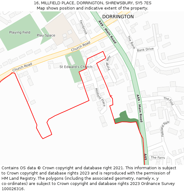 16, MILLFIELD PLACE, DORRINGTON, SHREWSBURY, SY5 7ES: Location map and indicative extent of plot