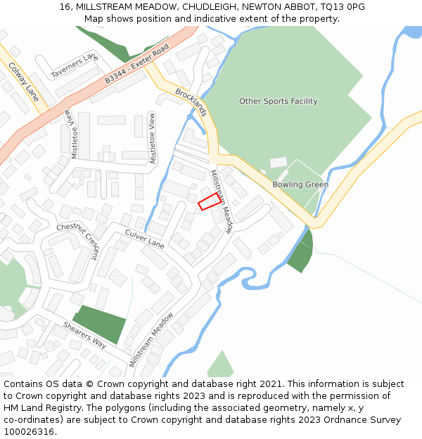 16, MILLSTREAM MEADOW, CHUDLEIGH, NEWTON ABBOT, TQ13 0PG: Location map and indicative extent of plot