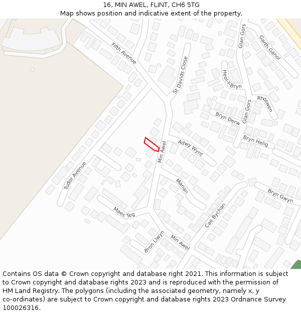 16, MIN AWEL, FLINT, CH6 5TG: Location map and indicative extent of plot