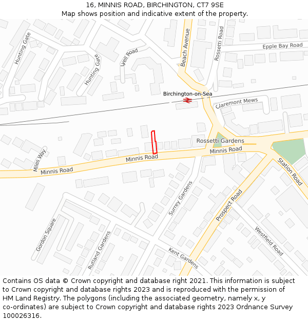 16, MINNIS ROAD, BIRCHINGTON, CT7 9SE: Location map and indicative extent of plot