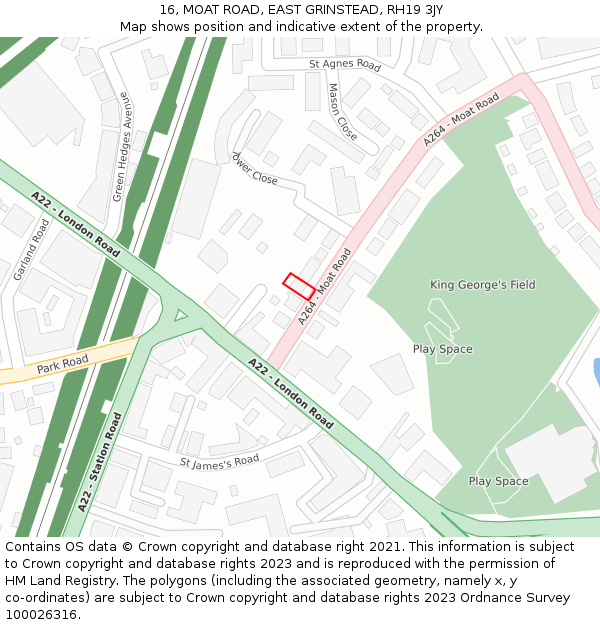 16, MOAT ROAD, EAST GRINSTEAD, RH19 3JY: Location map and indicative extent of plot