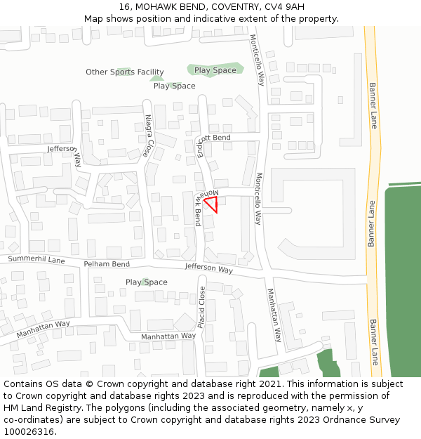 16, MOHAWK BEND, COVENTRY, CV4 9AH: Location map and indicative extent of plot