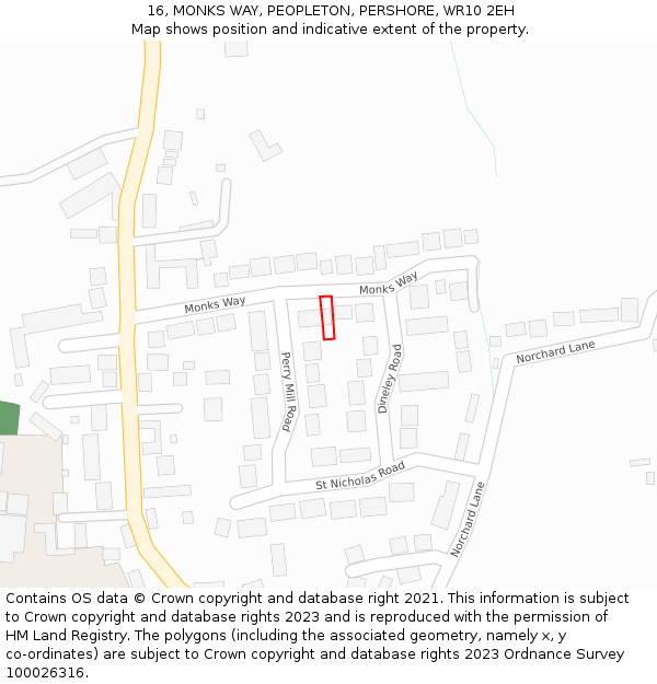 16, MONKS WAY, PEOPLETON, PERSHORE, WR10 2EH: Location map and indicative extent of plot