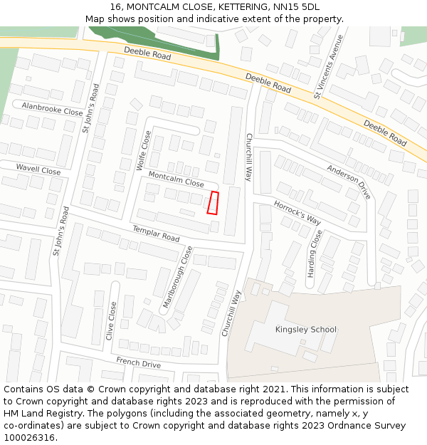 16, MONTCALM CLOSE, KETTERING, NN15 5DL: Location map and indicative extent of plot