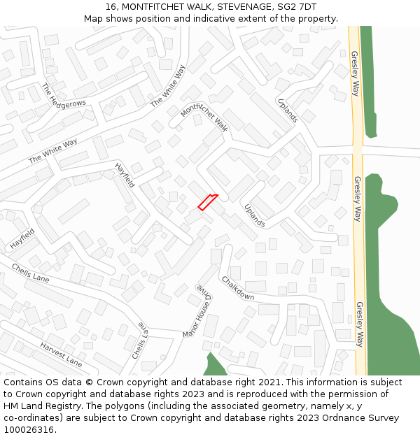 16, MONTFITCHET WALK, STEVENAGE, SG2 7DT: Location map and indicative extent of plot