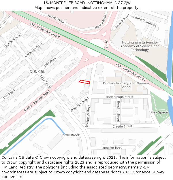 16, MONTPELIER ROAD, NOTTINGHAM, NG7 2JW: Location map and indicative extent of plot