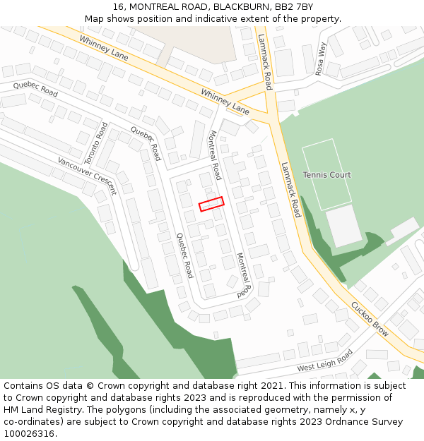 16, MONTREAL ROAD, BLACKBURN, BB2 7BY: Location map and indicative extent of plot