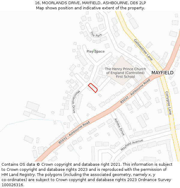 16, MOORLANDS DRIVE, MAYFIELD, ASHBOURNE, DE6 2LP: Location map and indicative extent of plot