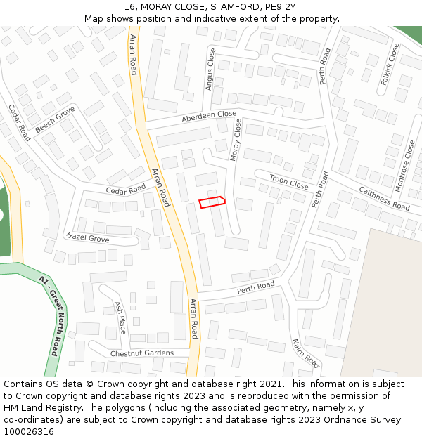 16, MORAY CLOSE, STAMFORD, PE9 2YT: Location map and indicative extent of plot