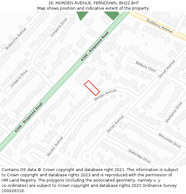 16, MORDEN AVENUE, FERNDOWN, BH22 8HT: Location map and indicative extent of plot