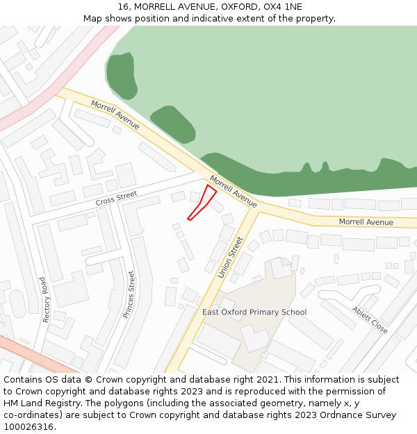 16, MORRELL AVENUE, OXFORD, OX4 1NE: Location map and indicative extent of plot