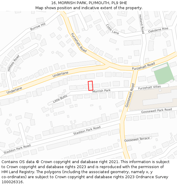 16, MORRISH PARK, PLYMOUTH, PL9 9HE: Location map and indicative extent of plot