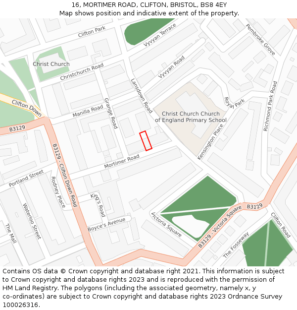 16, MORTIMER ROAD, CLIFTON, BRISTOL, BS8 4EY: Location map and indicative extent of plot