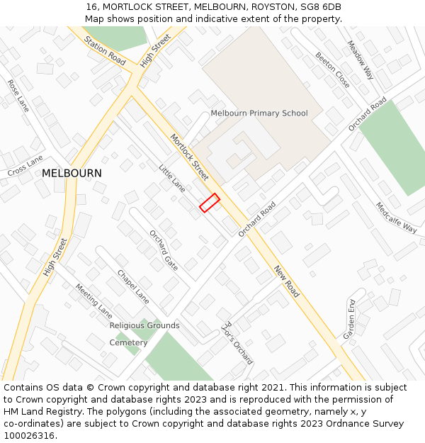 16, MORTLOCK STREET, MELBOURN, ROYSTON, SG8 6DB: Location map and indicative extent of plot