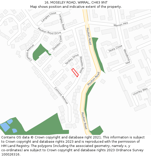 16, MOSELEY ROAD, WIRRAL, CH63 9NT: Location map and indicative extent of plot