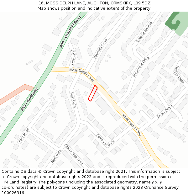 16, MOSS DELPH LANE, AUGHTON, ORMSKIRK, L39 5DZ: Location map and indicative extent of plot