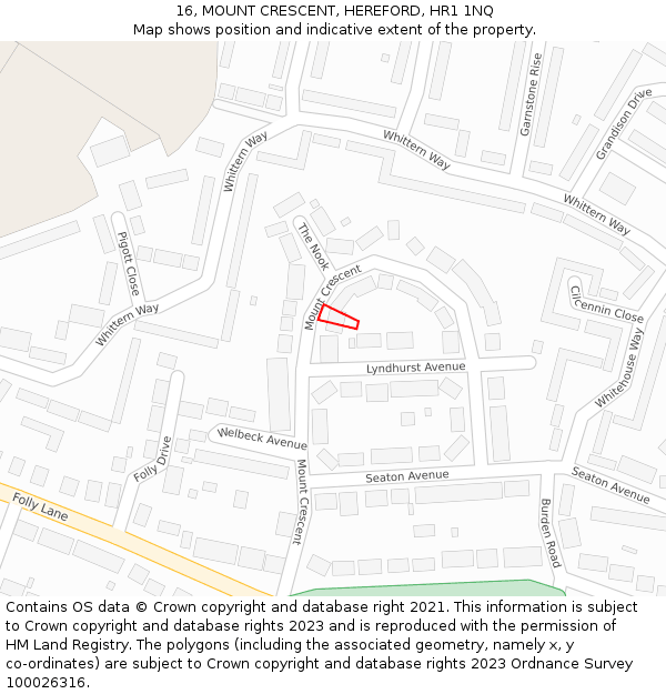 16, MOUNT CRESCENT, HEREFORD, HR1 1NQ: Location map and indicative extent of plot