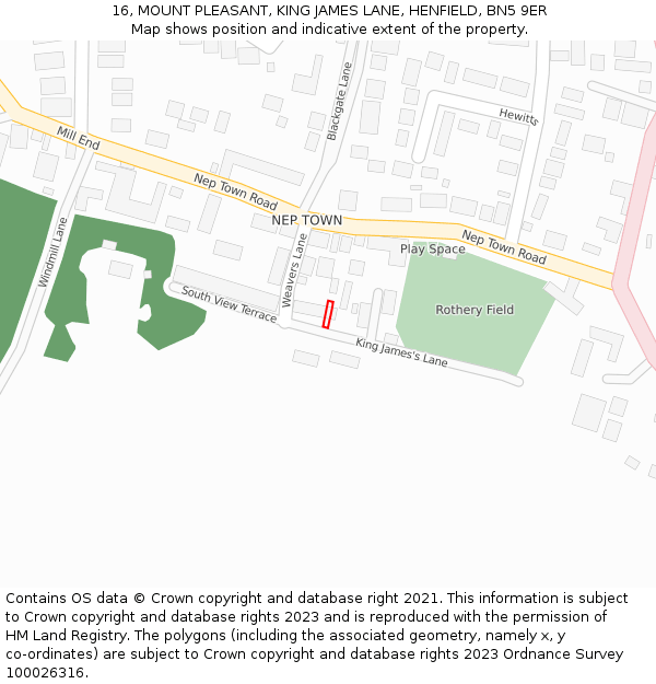 16, MOUNT PLEASANT, KING JAMES LANE, HENFIELD, BN5 9ER: Location map and indicative extent of plot