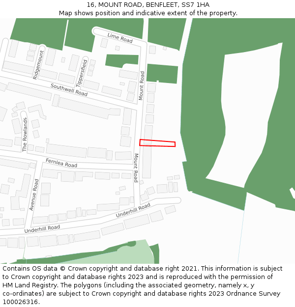 16, MOUNT ROAD, BENFLEET, SS7 1HA: Location map and indicative extent of plot