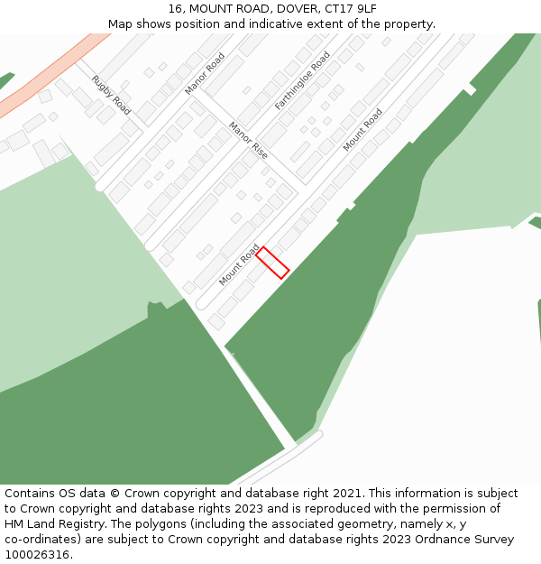 16, MOUNT ROAD, DOVER, CT17 9LF: Location map and indicative extent of plot