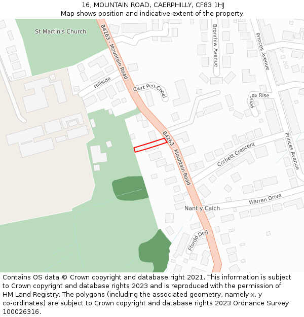 16, MOUNTAIN ROAD, CAERPHILLY, CF83 1HJ: Location map and indicative extent of plot