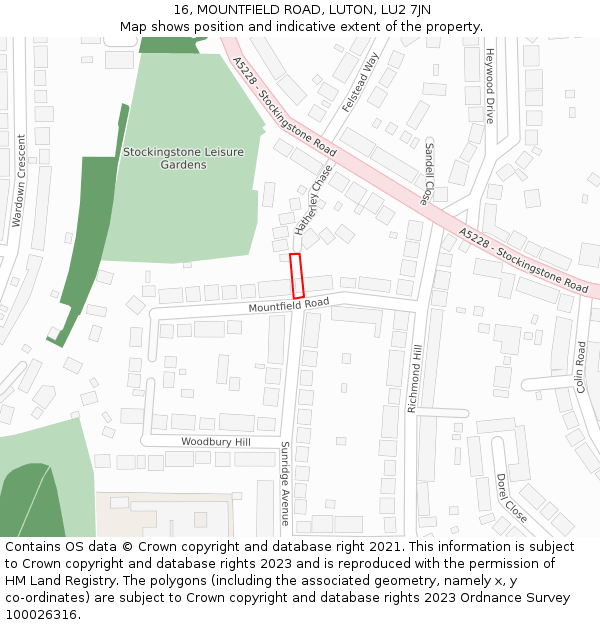 16, MOUNTFIELD ROAD, LUTON, LU2 7JN: Location map and indicative extent of plot