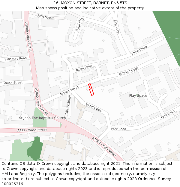 16, MOXON STREET, BARNET, EN5 5TS: Location map and indicative extent of plot