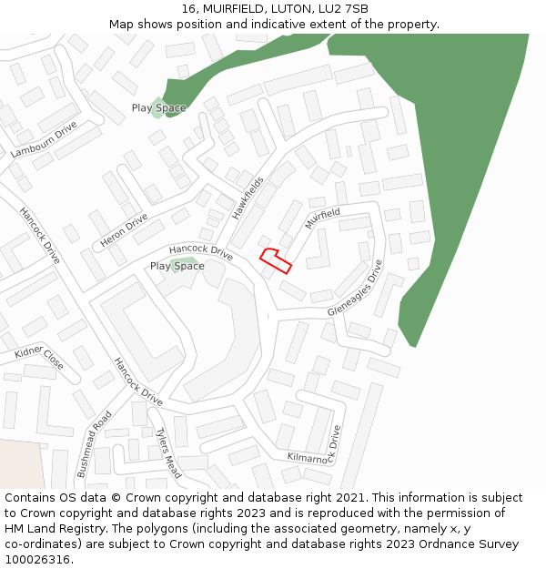 16, MUIRFIELD, LUTON, LU2 7SB: Location map and indicative extent of plot