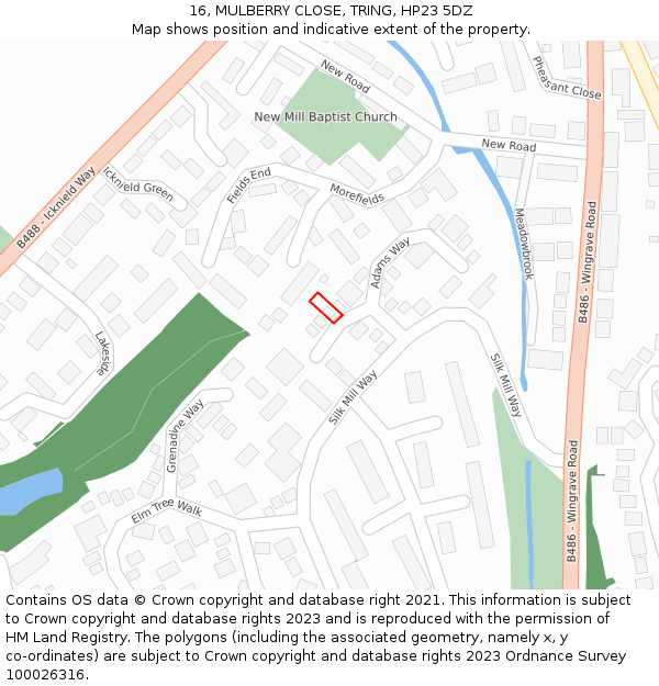 16, MULBERRY CLOSE, TRING, HP23 5DZ: Location map and indicative extent of plot