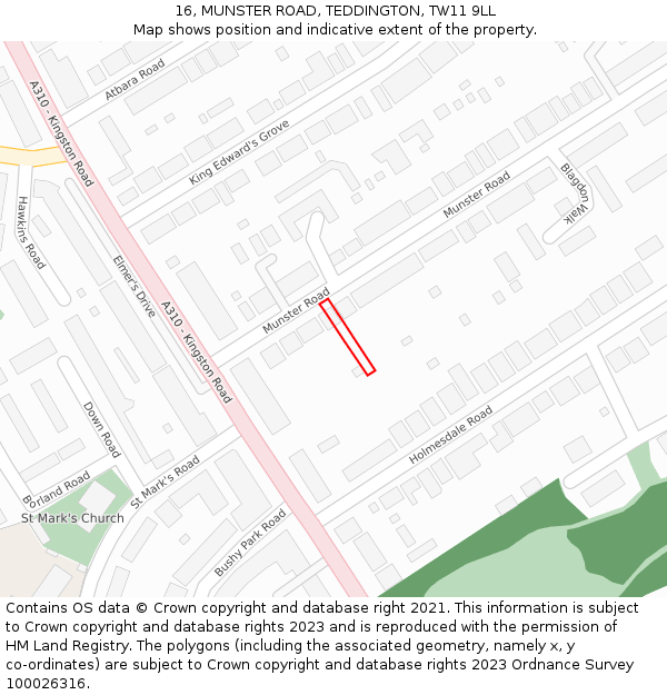 16, MUNSTER ROAD, TEDDINGTON, TW11 9LL: Location map and indicative extent of plot