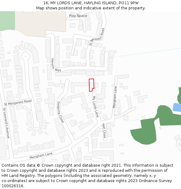 16, MY LORDS LANE, HAYLING ISLAND, PO11 9PW: Location map and indicative extent of plot