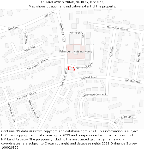 16, NAB WOOD DRIVE, SHIPLEY, BD18 4EJ: Location map and indicative extent of plot