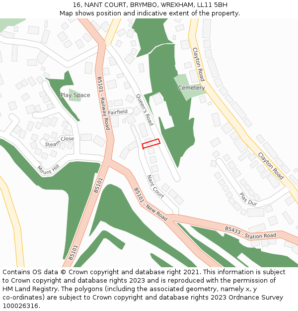 16, NANT COURT, BRYMBO, WREXHAM, LL11 5BH: Location map and indicative extent of plot