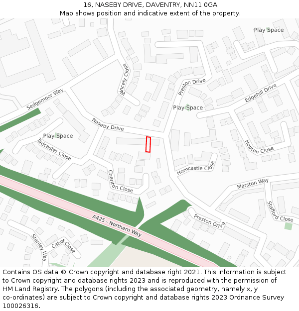 16, NASEBY DRIVE, DAVENTRY, NN11 0GA: Location map and indicative extent of plot