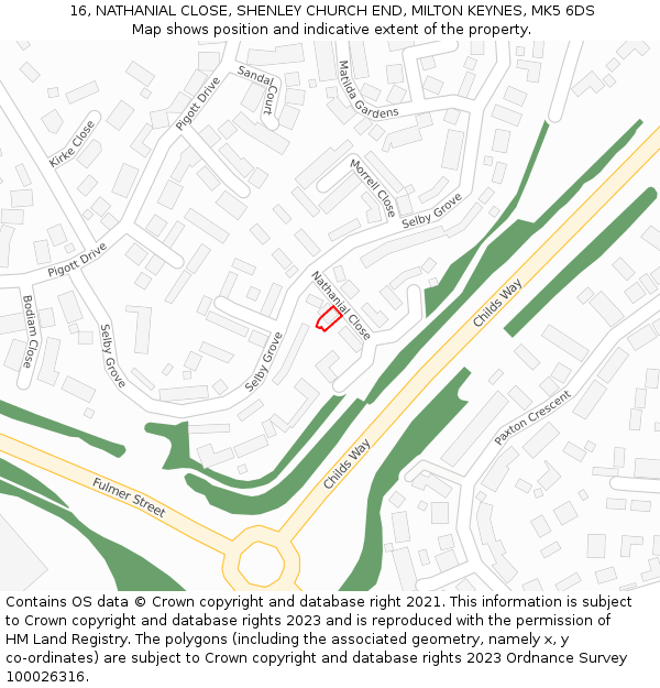 16, NATHANIAL CLOSE, SHENLEY CHURCH END, MILTON KEYNES, MK5 6DS: Location map and indicative extent of plot