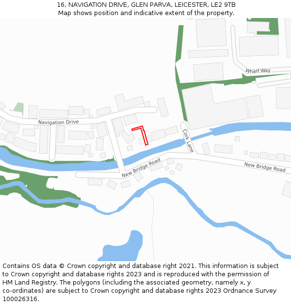16, NAVIGATION DRIVE, GLEN PARVA, LEICESTER, LE2 9TB: Location map and indicative extent of plot