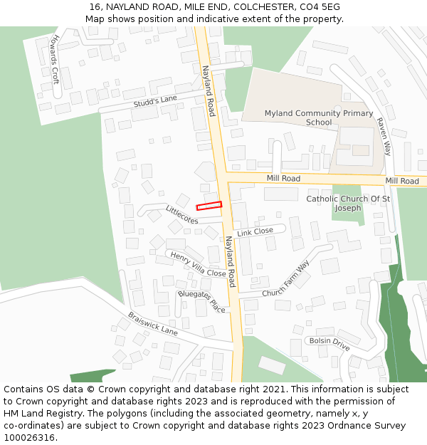 16, NAYLAND ROAD, MILE END, COLCHESTER, CO4 5EG: Location map and indicative extent of plot