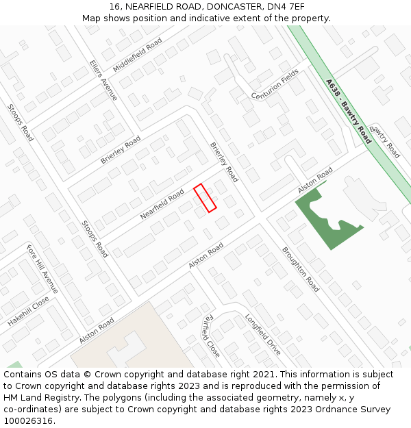 16, NEARFIELD ROAD, DONCASTER, DN4 7EF: Location map and indicative extent of plot