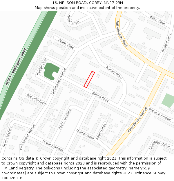 16, NELSON ROAD, CORBY, NN17 2RN: Location map and indicative extent of plot