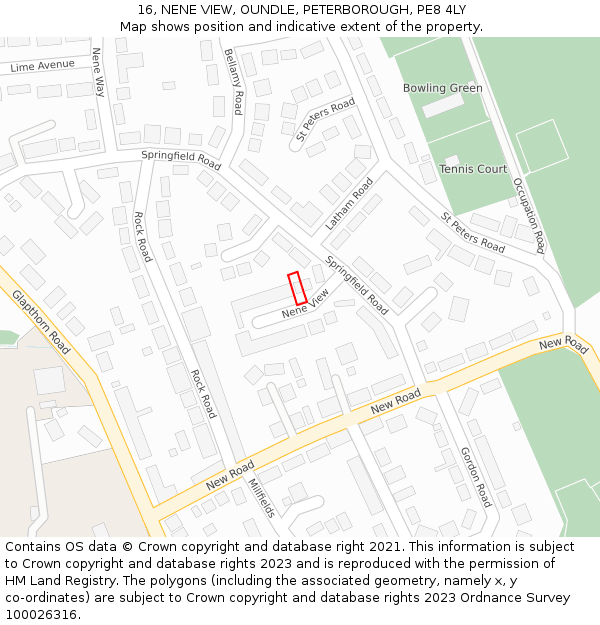 16, NENE VIEW, OUNDLE, PETERBOROUGH, PE8 4LY: Location map and indicative extent of plot
