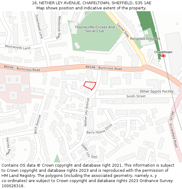 16, NETHER LEY AVENUE, CHAPELTOWN, SHEFFIELD, S35 1AE: Location map and indicative extent of plot