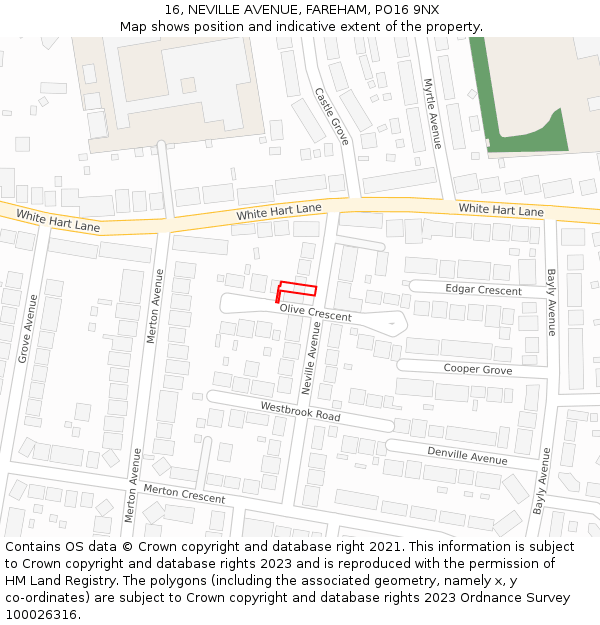 16, NEVILLE AVENUE, FAREHAM, PO16 9NX: Location map and indicative extent of plot