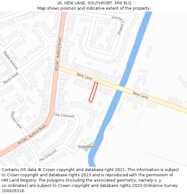 16, NEW LANE, SOUTHPORT, PR9 8LQ: Location map and indicative extent of plot