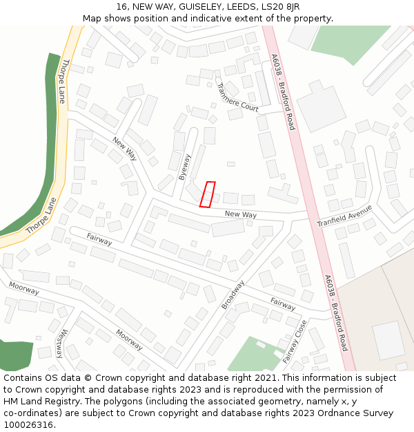 16, NEW WAY, GUISELEY, LEEDS, LS20 8JR: Location map and indicative extent of plot