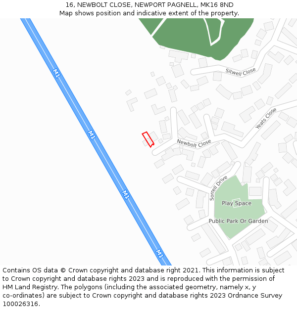 16, NEWBOLT CLOSE, NEWPORT PAGNELL, MK16 8ND: Location map and indicative extent of plot