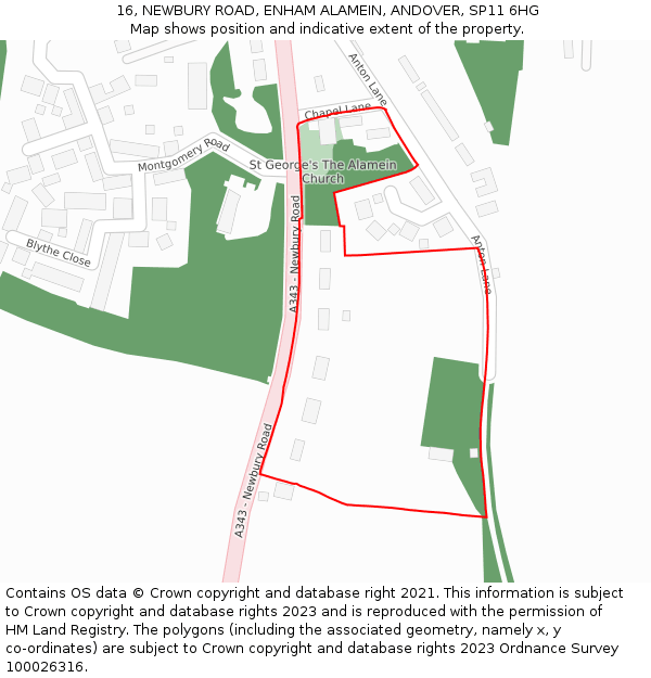 16, NEWBURY ROAD, ENHAM ALAMEIN, ANDOVER, SP11 6HG: Location map and indicative extent of plot