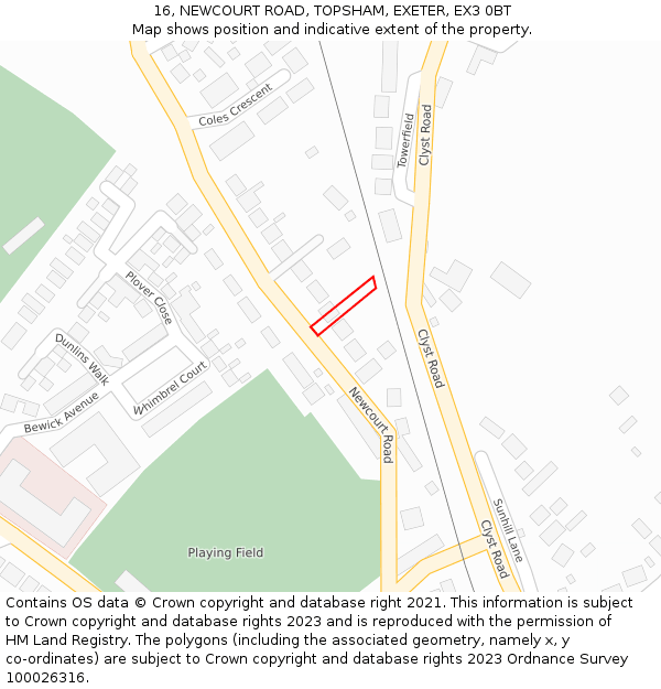 16, NEWCOURT ROAD, TOPSHAM, EXETER, EX3 0BT: Location map and indicative extent of plot