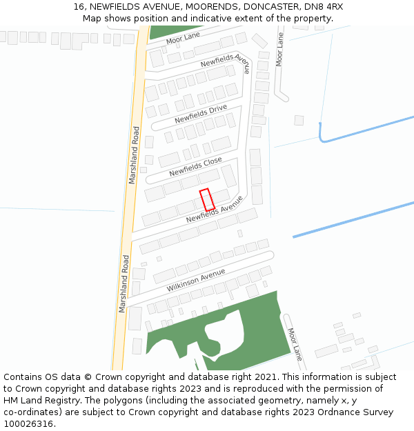 16, NEWFIELDS AVENUE, MOORENDS, DONCASTER, DN8 4RX: Location map and indicative extent of plot