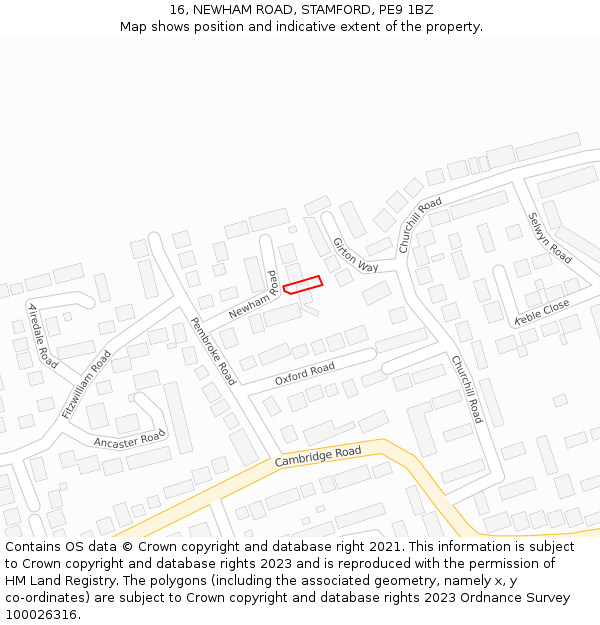 16, NEWHAM ROAD, STAMFORD, PE9 1BZ: Location map and indicative extent of plot